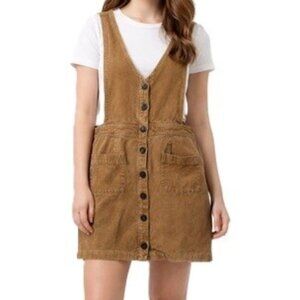 Very J Mini Skirtall Size Large Corduroy Beige Pockets Button Up Sleeveless